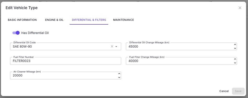 Differential and Filters Tab