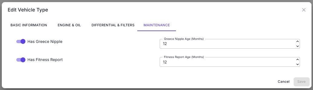 Maintenance Tab