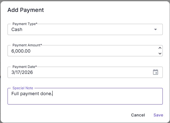 Add payment dialog