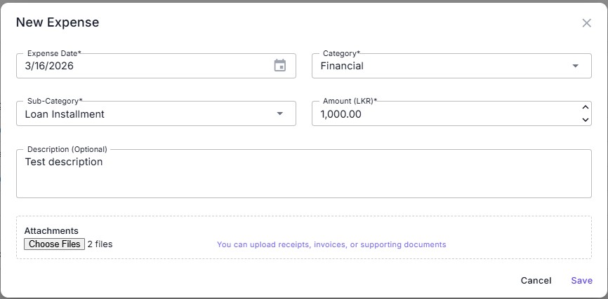 New expense — non-vehicle category