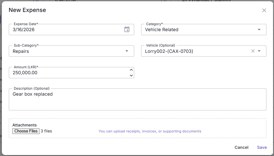 New expense — vehicle related category