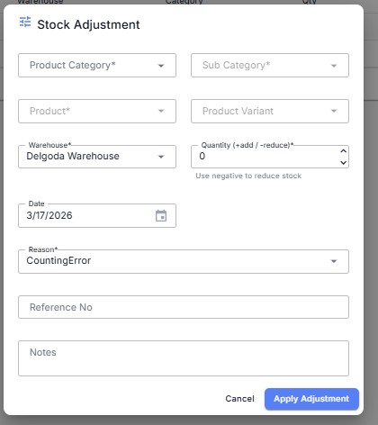 Stock Adjustment Form