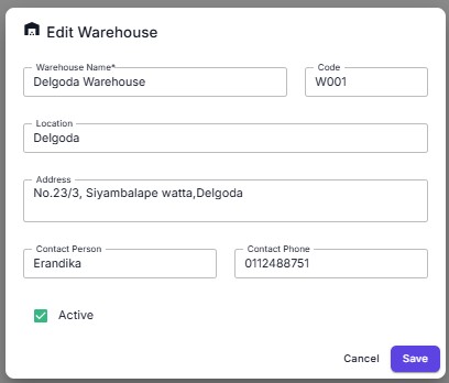 Warehouse Add Edit