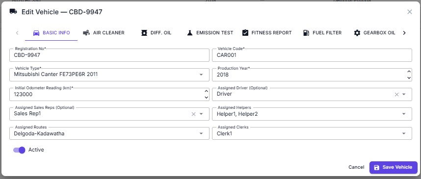Edit vehicle — basic info tab