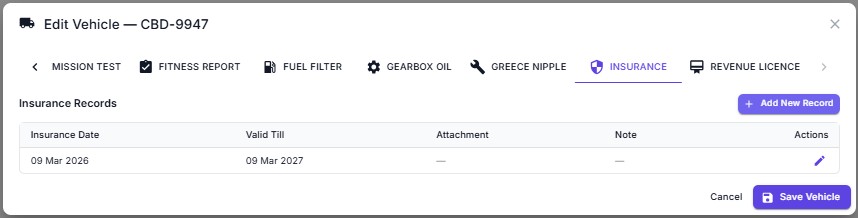 Edit vehicle — insurance tab